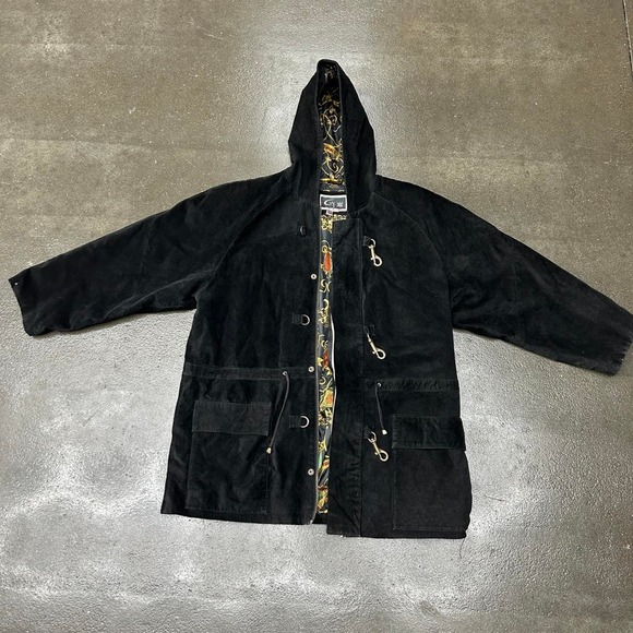 G III Leather Fashions Other - Vintage 90s‎ G III Hooded Leather Jacket Men's Large Buckle Clasps Black Coat